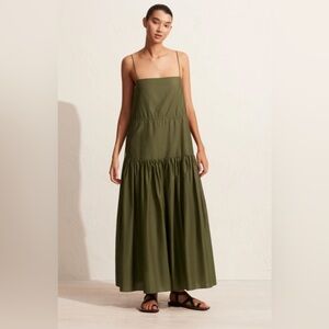 MATTEAU Cotton Poplin Drop Waist Dress, Olive Green (Cypress) Size 1/US 2/AUS 6